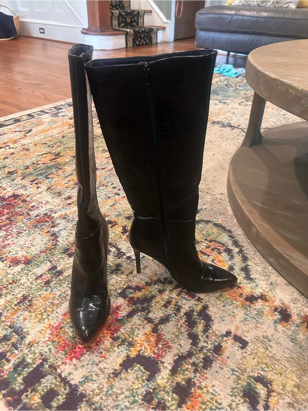 Black Patent Knee-High Stiletto Boots